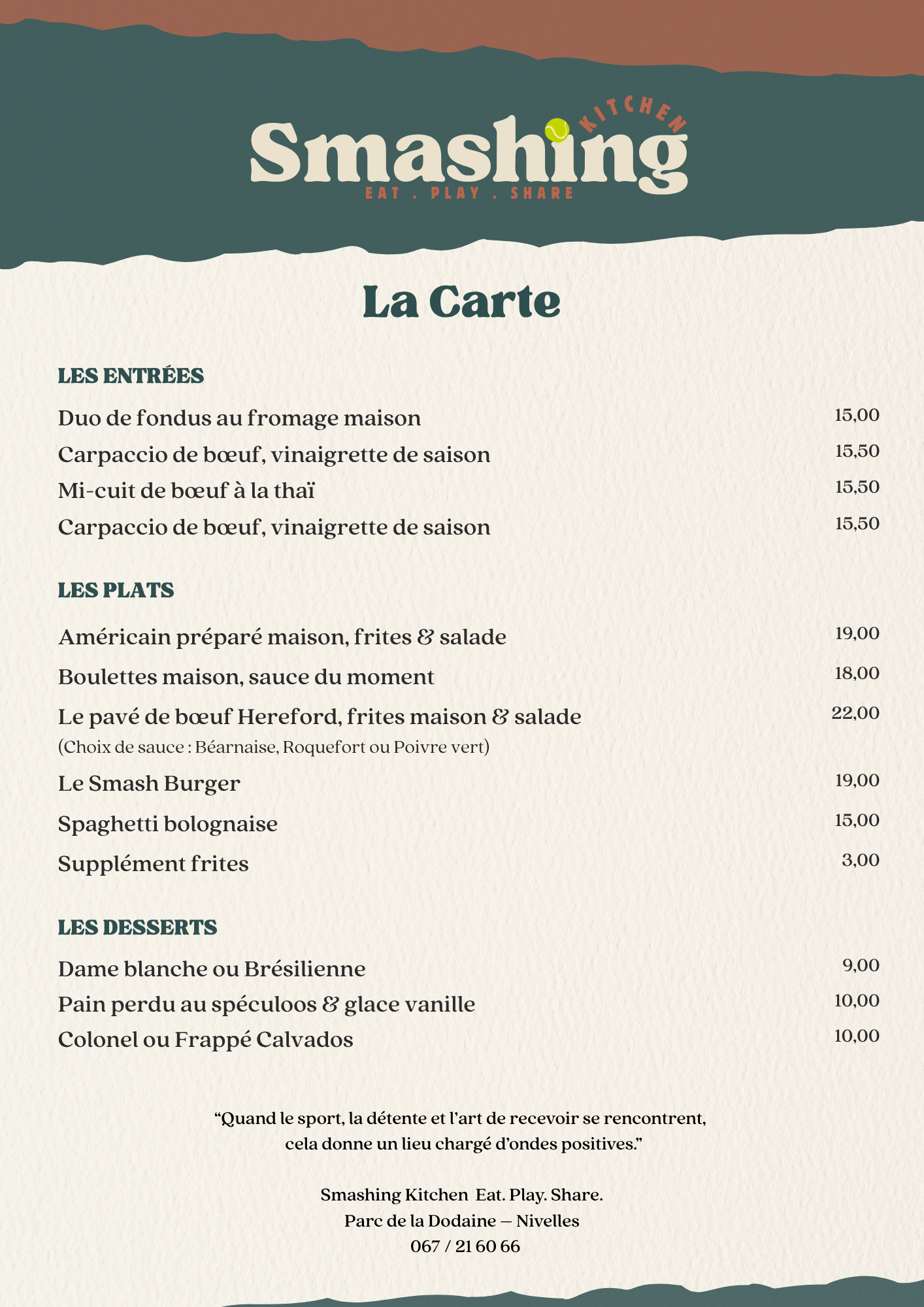 Smashing Kitchen - la carte